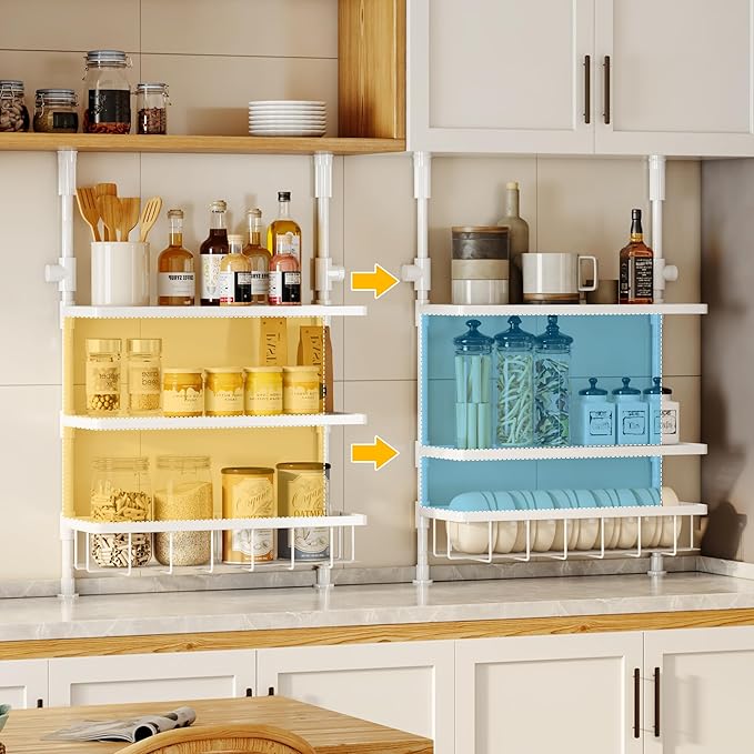 Homeiju 3-Tier Spice Rack Organizer, Multi-functional Kitchen Countertop Shelves, Wall Mount Hanging Spice Rack Seasoning Organizer for Kitchen Organization and Storage, Free Adjustable Height