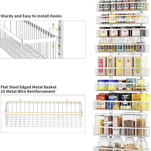 Moforoco 9-Tier White Over The Door Pantry Organizer, Pantry Organization and Storage, Black Hanging Basket Wall Spice Rack Seasoning Shelves, Home & Kitchen Bedroom Bathroom House Essentials
