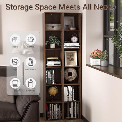 6 Cube Storage Organizer, 6 Tier Cube Low Bookcase Freestanding Storage Display Organizer, Three-Cubes Open Shelf Bookshelf for Home Office (Dark Brown,Black Walnut, 6-Cube)