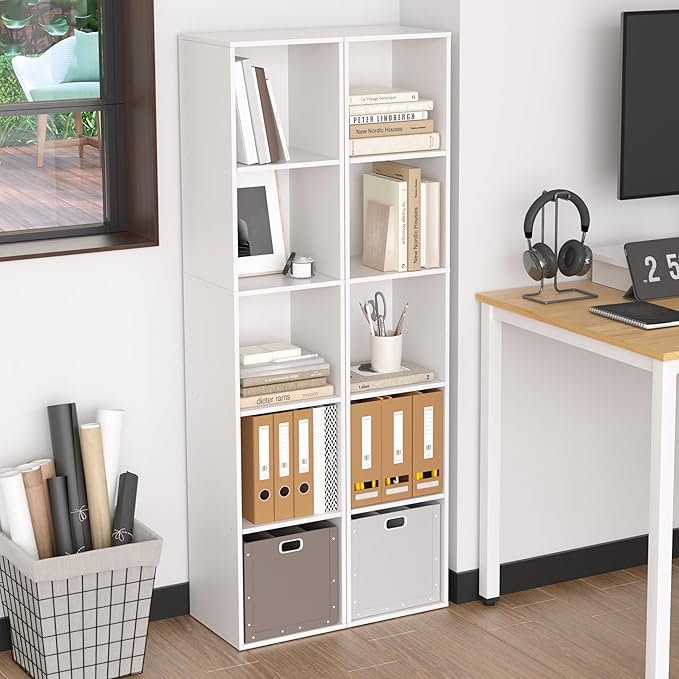 5 Cube Storage Organizer, 5 Tier Cube Low Bookcase Freestanding Storage Display Organizer, Five-Cubes Open Shelf Bookshelf for Home Office White, 5-Cube