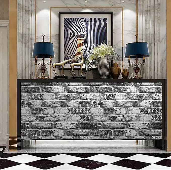 Yancorp 32.8ft Brick Wallpaper Peel and Stick Contact Paper Waterproof Self-Adhesive Eeasy Peel Off Wallpaper White Grey