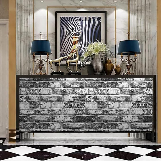 Yancorp 32.8ft Brick Wallpaper Peel and Stick Contact Paper Waterproof Self-Adhesive Eeasy Peel Off Wallpaper White Grey
