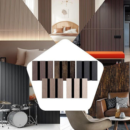 Mollywell Wood Panels for Wall, Time-Saving Installation, Versatile Wood Slat Wall Decor, Enhanced Acoustic & Sound Proof Fluted Design for Home & Office, Sample Pack, 4.2x3.9 Inch