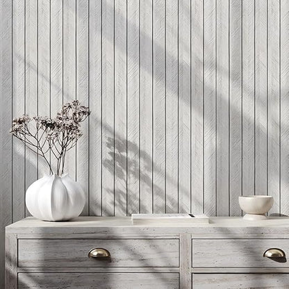 Thick Wood Slat Wall Panels, Modern 3D Peel and Stick, 15.75"x118" Self-Adhesive Accent Wall with Sound Dampening for TV Wall and Ceiling, Bedroom, Home Office, Light Grey, 13 Sq Ft