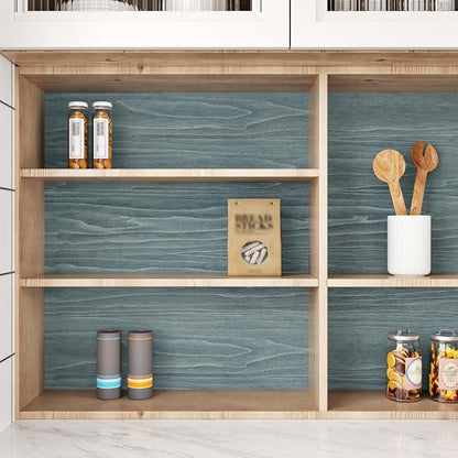 Wallercity Blue/Gray Weathered Wood Plank Peel and Stick Wallpaper for Countertops Self Adhesive Wood Grain Contact Paper for Cabinets Blue Distressed Vinyl Wall Paper Wrap for Counter Top 15.8x236 IN