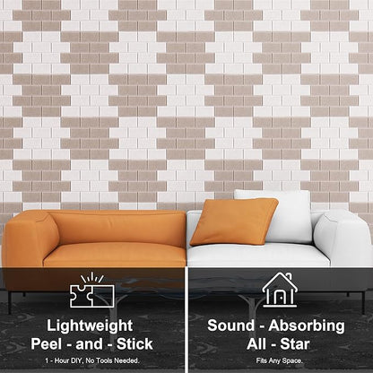 WoveN SounD Brick Acoustic Wall Panels Seamless Visual, High Density, Sound Proof Wall Decor, Noise Blocker Felt Wall Tiles for Home, Studio, Office & Focus Zones (Deep & Light Camel), 16x12x0.4 Inch