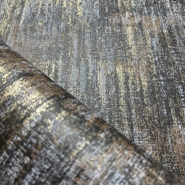 AM1NAH Vintage Metallic Distressed Wallpaper 17.7" X 236" Charcoal Gold Industrial Textured Concrete Wall Paper for Home Office Coffee Shop
