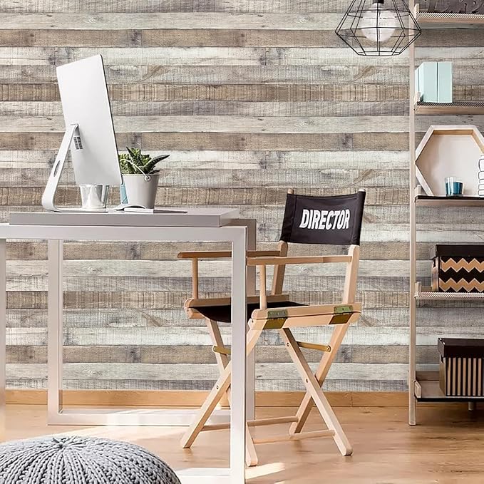 Yun-aeon Natural Wood-Grey Wood Contact Paper Peel and Stick Wallpaper 17.3