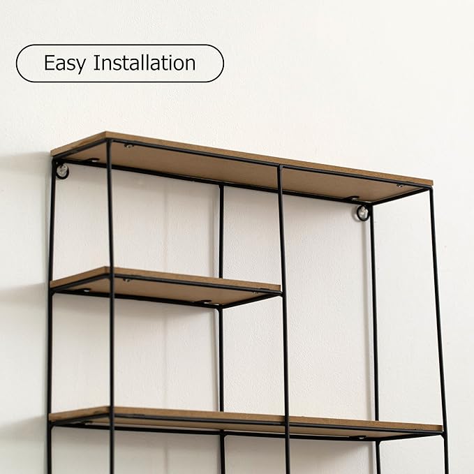 Vintiquewise Rectangular 4-Tier Floating Wall Shelf - Metal and Wood Wall-Mounted Display Shelf - Multi-Functional Wall Storage, Perfect for Entryway, Bathroom, Bedroom, Living Room, or Office