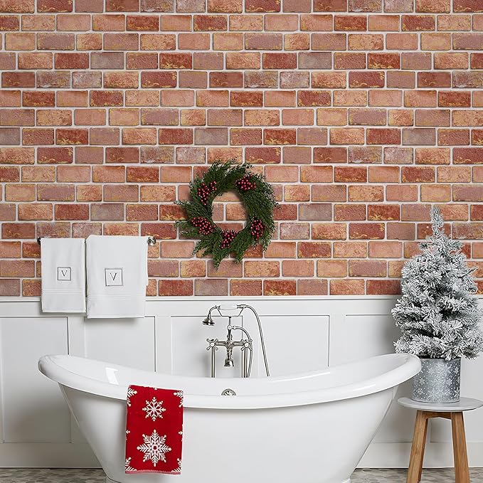 JiffDiff Brick Wallpaper Peel and Stick, Removable Vintage Self Adhesive Wallpaper Renter Friendly Textured Stick on Wallpaper Contact Paper （17.3
