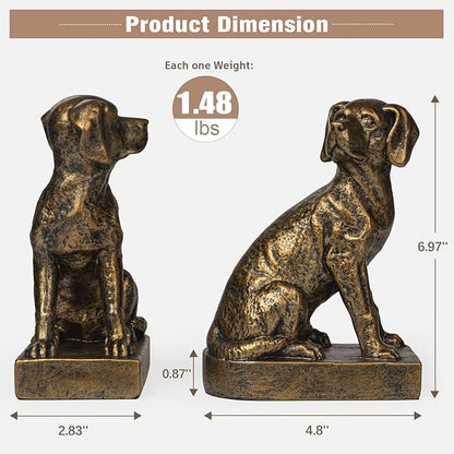 Decorative Bookends for Shelves, Dog Book Ends for Heavy Books, Labrador Retriever Statues Bookends for Heavy Books with Anti-Slip Base Book Holders for Home Office Decor (Gold)
