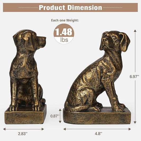Decorative Bookends for Shelves, Dog Book Ends for Heavy Books, Labrador Retriever Statues Bookends for Heavy Books with Anti-Slip Base Book Holders for Home Office Decor (Gold)