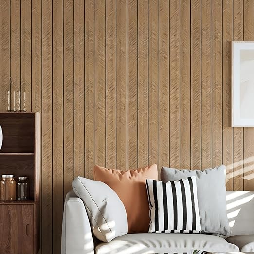 Thick Wood Slat Wall Panels, Modern 3D Peel and Stick, 15.75"x118" Self-Adhesive Accent Wall with Sound Dampening for TV Wall and Ceiling, Bedroom, Home Office, Brown, 13 Sq Ft