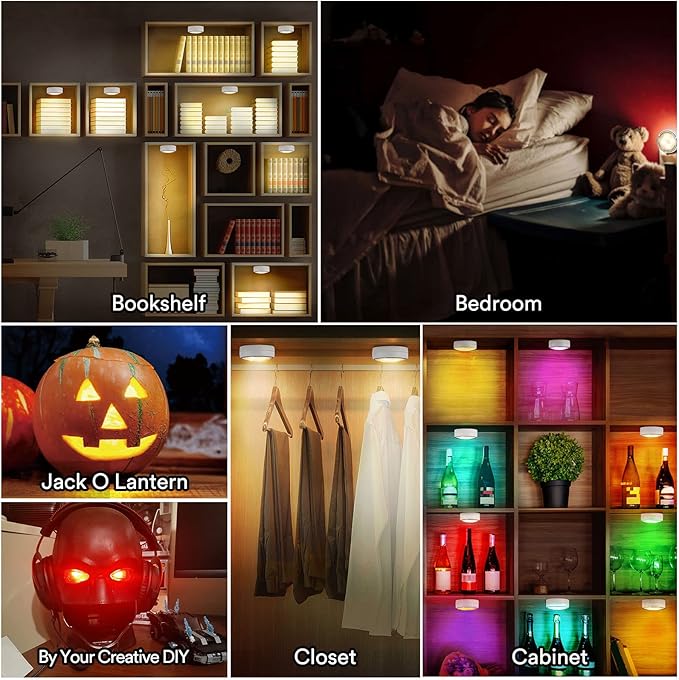 LED Puck Lights with Remote Control, Battery Operated Wireless Closet Light, Under Cabinet Lights Stick on Tap Light, Color Changing Under Counter Light for Kitchen, 2 Pack - White