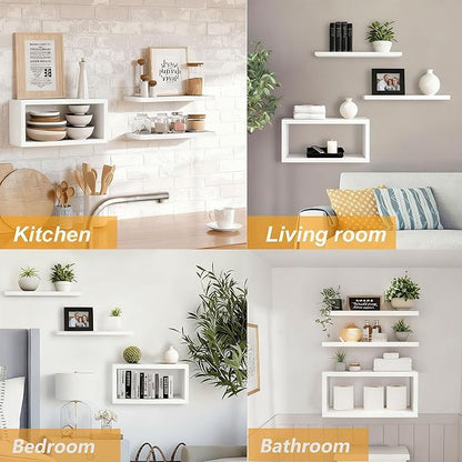 Wall Mounted Floating Shelf, c Long for Bedroom Living Room Kitchen Staircase Bathroom Above Toilet Wall Decoration Book Storage Room Recoration (3piece Set) White