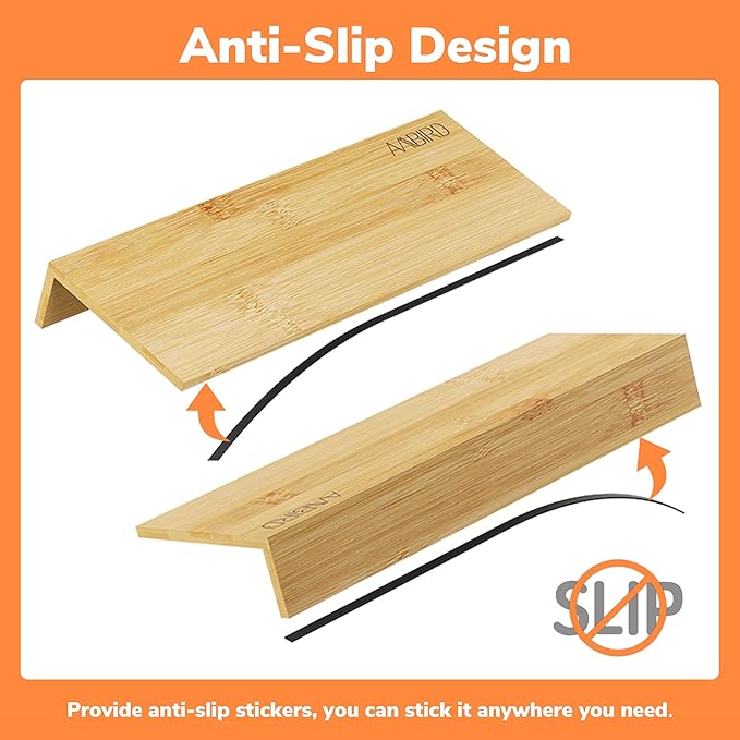 AMBIRD Bamboo Spice Drawer Organizer with Non-slip Mat,4 Tier - 2 Set Jar Spice Rack Tray From 9.5''to 19'', Seasoning Organizer for Kitchen,Cabinet,Drawers,Countertop