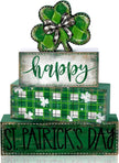 DIYDEC 4Pcs St.Patrick's Day Table Decoration Shamrocks Wooden Block Signs Rustic St. Patrick Tiered Tray Decor Happy St.Patrick's Day Centerpiece Sign for Farmhouse Holiday Tabletop Home Party Decor