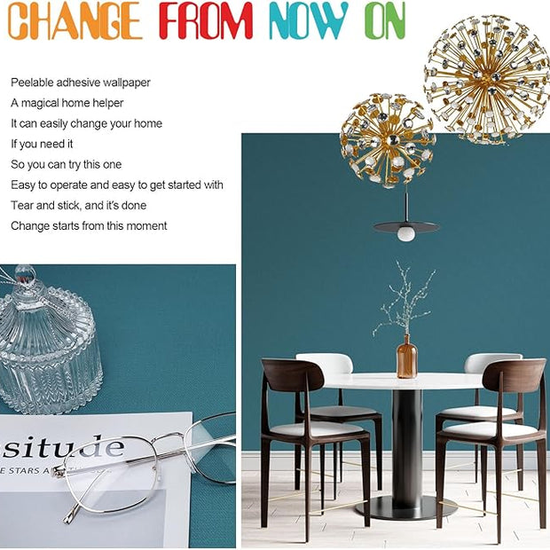 Amiya Teal Peel and Stick Wallpaper Solid Color Textured Contact Paper Pure Teal Self Adhesive Wallpaper Matte Removable Wall Paper Decorative Walls Decal Vinyl Roll A Set of15.7×400"