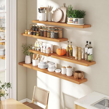 Axeman 55 Inch Floating Shelves for Wall, 9.3" Deep High End Solid Real Wood Wall Shelves with Heavy Duty Invisible Bracket for Living Room, Bedroom, Kitchen, Bathroom, Set of 1, Natural