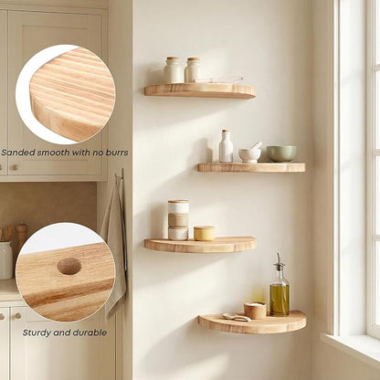 Small Wood Floating Shelves (2-Pack, 8-inch Diameter) - Round Sturdy Invisible Wall Mount Display for Small Plants,Toys,Bathroom,Living Room Storage & Modern Rustic Décor (Carbonized Brown)