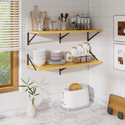 Deep Floating Shelves for Wall,36" Wx10 D Wood Wall Shelves with Metal Brackets,Hanging Storage Floating Shelf for Living Room,Bedroom,Bathroom,Office,Kitchen,Oak