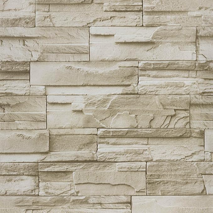 Abyssaly Stone Brick Wallpaper Peel and Stick, Brick Contact Paper for Kitchen Backsplash, Removable Self Adhesive Faux Stone Brick Wallpaper for Living Room Fireplace Accent Wall 17.71" X 393.7"