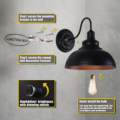 Lightess Black Wall Sconces with Dimmer ON/Off Switch, Dimmable Wall Mount Light Fixture Industrial Farmhouse Lighting for Kitchen Living Room, C91Y112