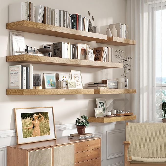 30 Inch Floating Shelves | 12 Inch Deep Oak Floating Shelves Set of 2 | 30" W x 12" D Rustic Wood Shelves for Wall | Deep Oak Shelves for Living Room Bathroom Laundry Room Kitchen