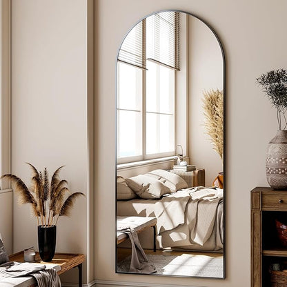 24x68 Arched Full Length Mirror Floor Mirrors with Aluminum Alloy Frame Free-Standing Wall Mounted Floor Mirrors or Large Dressing Mirror, Black Mirror Full Length