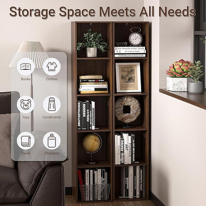 5 Cube Storage Organizer, 5 Tier Cube Low Bookcase Freestanding Storage Display Organizer, Three-Cubes Open Shelf Bookshelf for Home Office (Dark Brown,Black Walnut, 5-Cube)