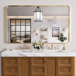 Gold Bathroom Mirror, 60x36 Inch Brushed Gold Metal Frame Mirror for Wall, Rounded Rectangle Bathroom Vanity Mirror, Tempered Glass, Anti-Rust, Horizontal/Vertical