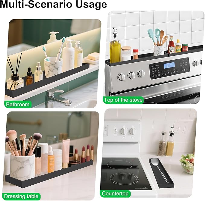 Mofason Silicone Magnetic Stove Top Shelf 30 Inch, Kitchen Over Stove Oven Shelf, Magnetic Spice Rack Organizer, Non-Slip Above Stovetop Tray for Back of Stove -Black