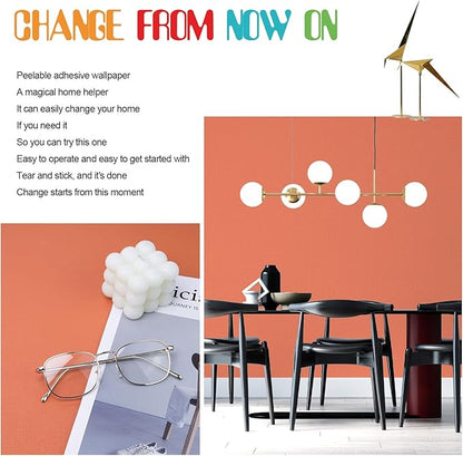 Amiya Orange Peel and Stick Wallpaper Solid Color Textured Contact Paper Pure Orange Self Adhesive Wallpaper Matte Removable Wall Paper Decorative Walls Decal Vinyl Roll A Set of15.7×1200"