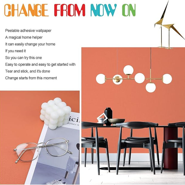 Amiya Orange Peel and Stick Wallpaper Solid Color Textured Contact Paper Pure Orange Self Adhesive Wallpaper Matte Removable Wall Paper Decorative Walls Decal Vinyl Roll A Set of15.7×480"