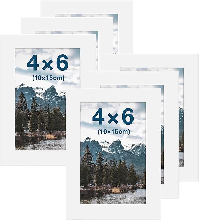 FrameWorks 4x6 Classic Wooden Picture Frames Tempered Glass/White / 6-Pack