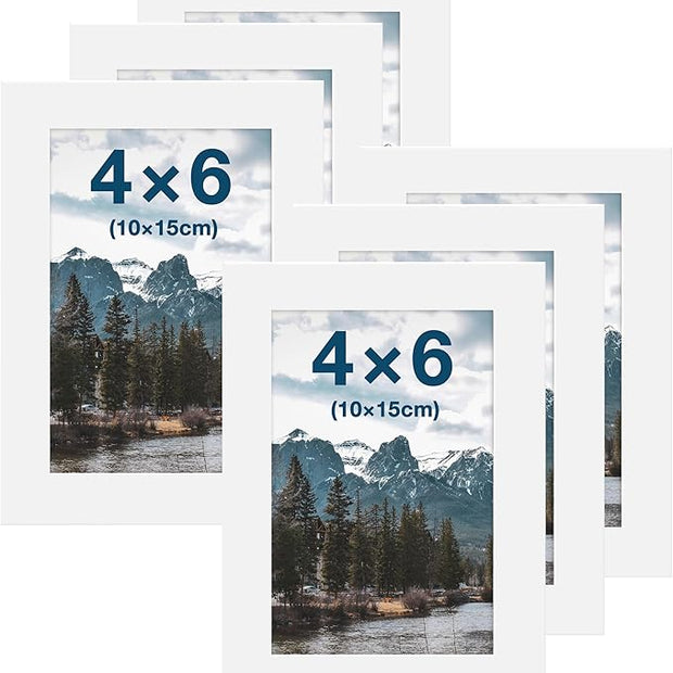 FrameWorks 4x6 Classic Wooden Picture Frames Tempered Glass/White / 6-Pack