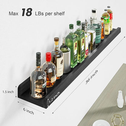Love-KANKEI 36 Inch Long Floating Shelves Wall Mounted Set of 2, Large Wood Wall Shelves for Storage,Rustic Hanging Shelves for Display,Bedroom, Living Room,Bathroom,Kitchen, Black