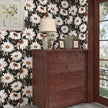 Daisy Floral Wallpaper Peel and Stick Boho Wallpaper for Countertop 17.5in x 393in Vintage Contact Paper Vinyl Waterproof Self-Adhesive Dark Black Modern Wall Paper for Bedroom Walls Drawer Bathroom
