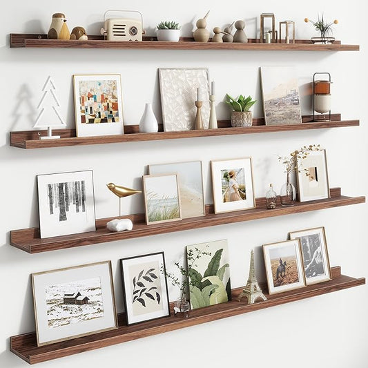 Floating Picture Ledge Shelves Set of 4, 56 Inch Shelves with Lip - Large Nursery Book Shelf for Toys Storage, Kids Bookshelf Wall Mounted Living Room Bedroom Decor Frames