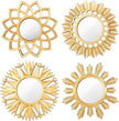 Dandat Set of 4 Gold Mirrors for Wall Decor Small Circle Flowers Mirrors Decorative Silvery Hanging Wall Art Flowers Mirror for Home Living Dinning Room Bedroom Bathroom Boho Art Gifts(Gold)