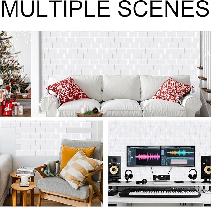 WoveN SounD Brick Acoustic Wall Panels Seamless Visual, High Density, Sound Proof Wall Decor, Noise Blocker Felt Wall Tiles for Home, Studio, Office & Focus Zones (White), 16x12x0.4 Inch