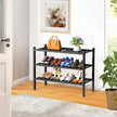 RONGJlA 3 Tier Bamboo Shoe Rack for Closet Free Standing Wood Shoe Shelf Storage Organizer for Entryway Small Space Stackable, Black