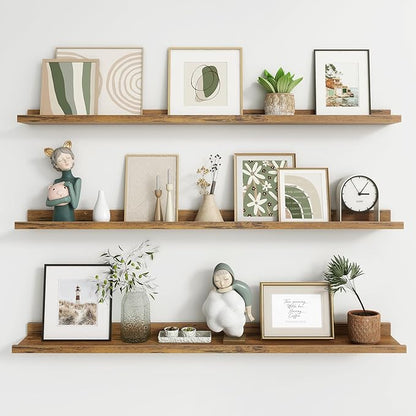 Axeman 48 Inch Floating Shelves | Brown Picture Ledge Shelf Set of 3 | Rustic Brown Wood Wall Shelves with Lip | 48" Picture Shelf for Wall with Ledge | Photo Shelves