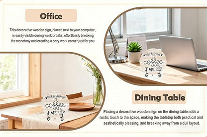 Coffee Desk Decor Sign, Farmhouse Wood Plaque, It Is Coffee Time Wood Sign, Cafe Lover Gifts, Decor For Home Kitchen Table Top, Wooden Round Decorations With Stand-15