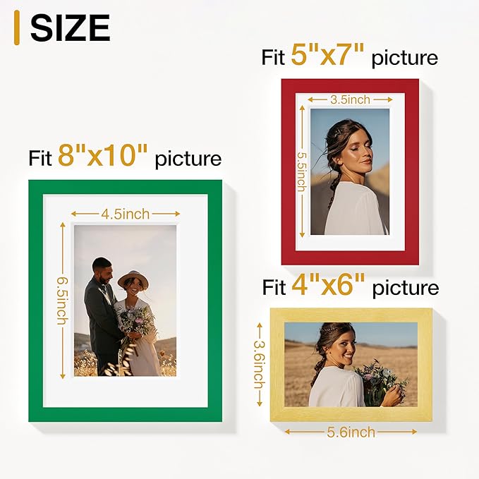 Vittanly Picture Frames Set of 10, Picture Frames Collage Wall Decor with Two 8x10, Four 5x7 and Four 4x6 Photo Frames, Gallery Wall Frame Set for Wall or Tabletop Display, Green, Red and Gold