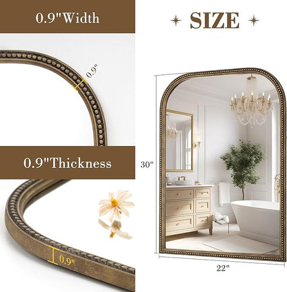 Axeman 22x30 Rounded Rectangular Wall Mirror, Decorative Bathroom Mirror, Traditional Vintage Wall Mounted Mirror with Beaded Frame for Accent Living Room Vanity Bedroom Entryway, Bronze