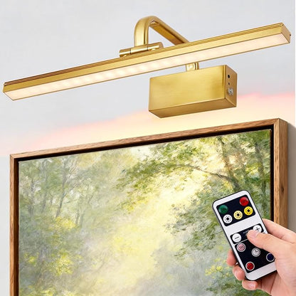 Picture Light,Picture Lights for Wall Cordless,Picture Lights with Timer and Dimmable,Battery Wall Lights for Display Gallery Painting Art Frame Portrait-L Brass