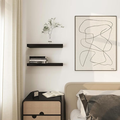 Vervida® Floating Shelves for Wall 2 Set of 24 W x 5.8" D for Kitchen, Living Room,Bathroom,Office,Bedroom Storage Shelves for Home Decor with Invisible Brackets Black Shelves for Wall Storage