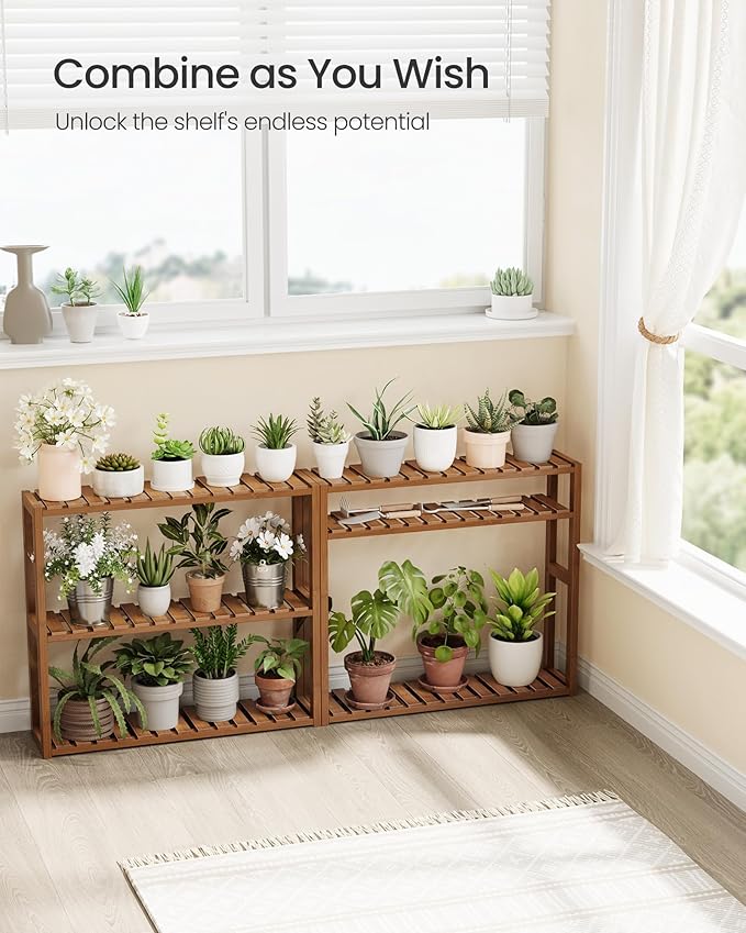 SONGMICS Bamboo Bathroom Shelf, 3-Tier Adjustable Plants Rack, Wall-Mounted or Stand, in The Living Room, Balcony, Kitchen, 5.9 x 23.6 x 21.3 Inches, Coffee Brown UBCB013K01