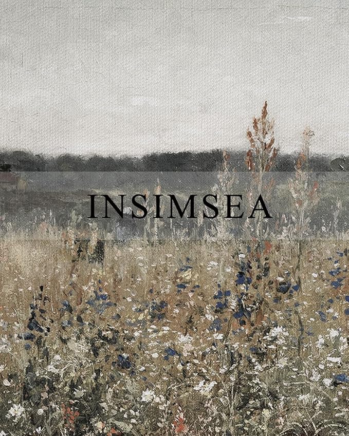 InSimSea Framed Canvas Wall Art Vintage Decor, Wildflower Field Vintage Wall Art Canvas Prints, Modern Farmhouse Bathroom Home Wall Decor, 16
